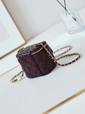 Chanel AP4302 Mini Clutch Embossed Rhinestone with Chain Vanity Box bag Wine Red - Default Title - View 4