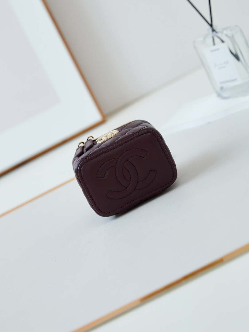 Chanel AP4302 Mini Clutch Embossed Rhinestone with Chain Vanity Box bag Wine Red