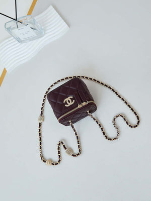 Chanel AP4302 Mini Clutch Embossed Rhinestone with Chain Vanity Box bag Wine Red - Default Title - View 7