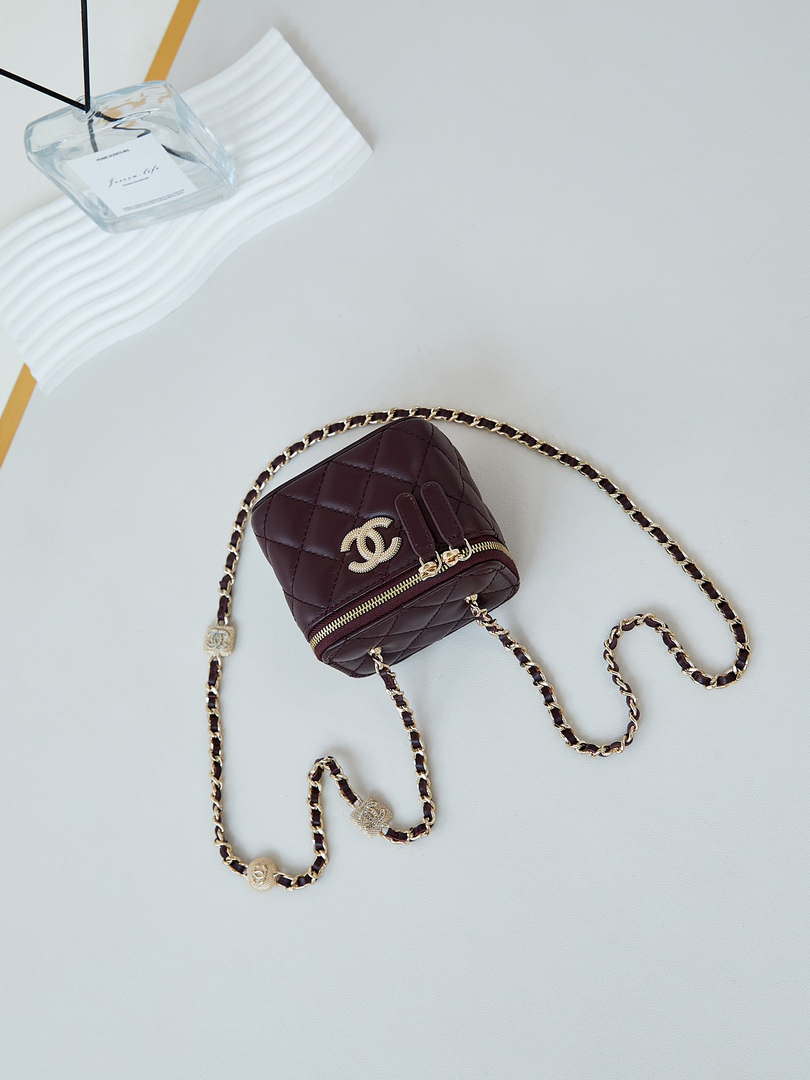 Chanel AP4302 Mini Clutch Embossed Rhinestone with Chain Vanity Box bag Wine Red - Default Title - View 7