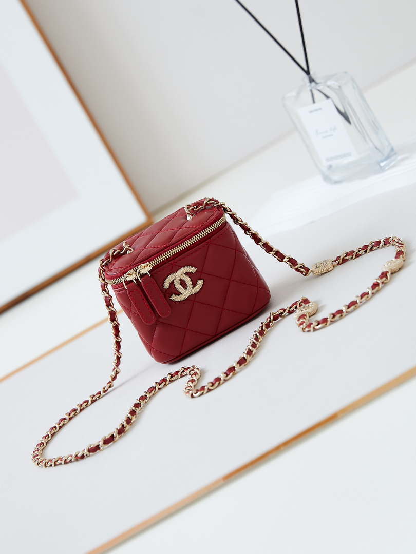 Chanel AP4302 Mini Clutch Embossed Rhinestone with Chain Vanity Box bag Red - Default Title - View 1