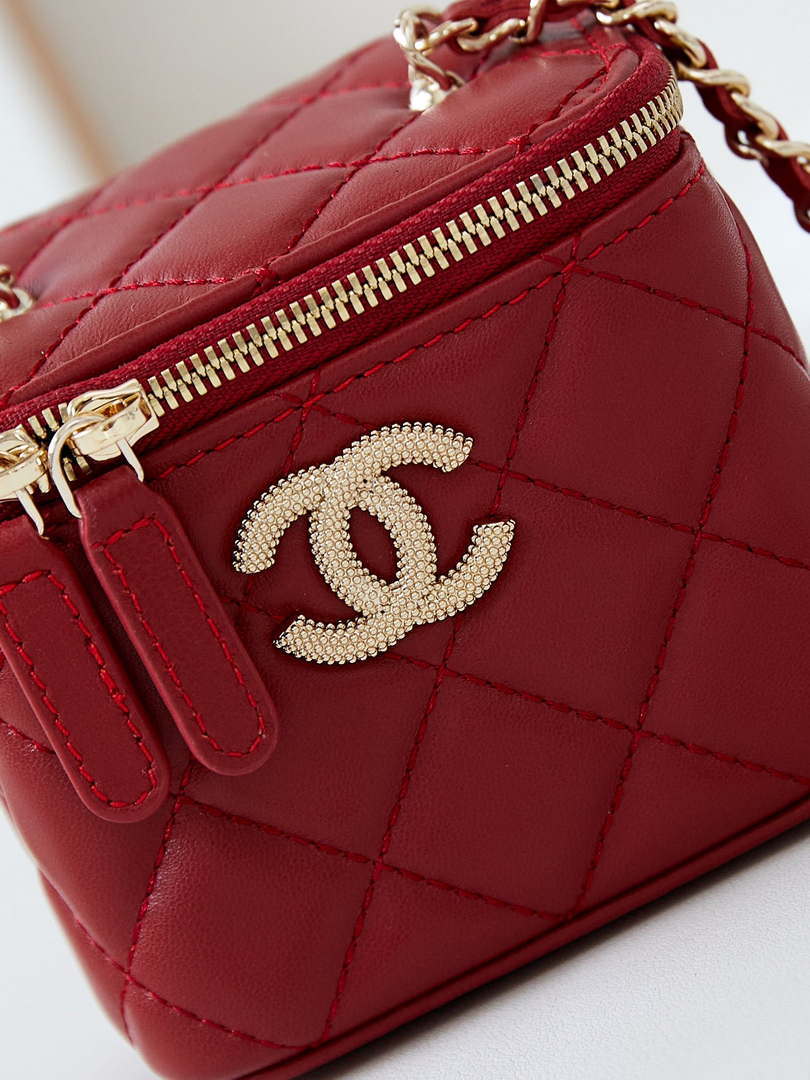 Chanel AP4302 Mini Clutch Embossed Rhinestone with Chain Vanity Box bag Red