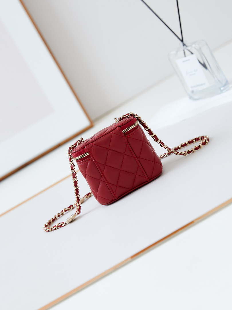 Chanel AP4302 Mini Clutch Embossed Rhinestone with Chain Vanity Box bag Red