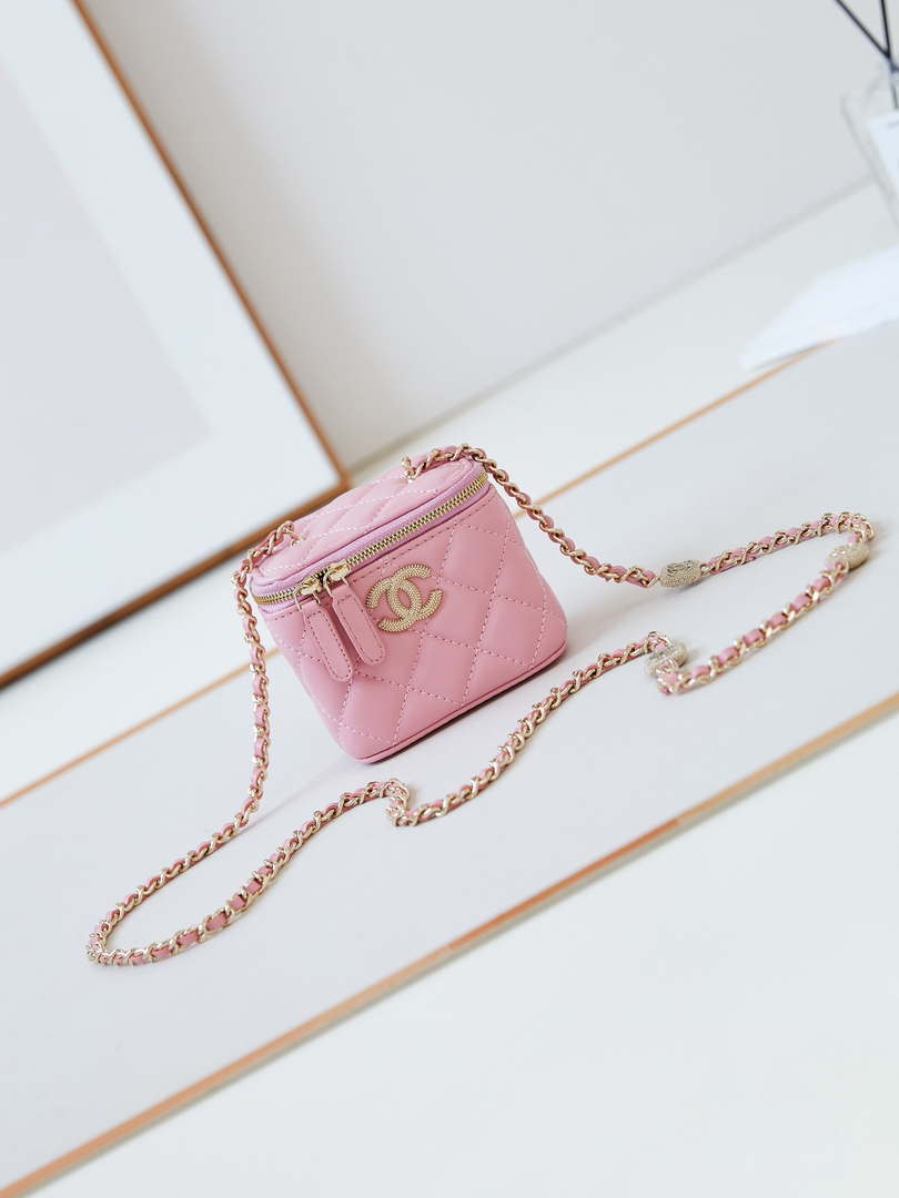 Chanel AP4302 Mini Clutch Embossed Rhinestone with Chain Vanity Box bag Pink