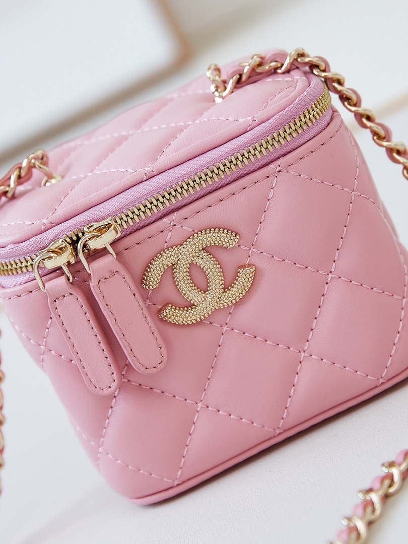 Chanel AP4302 Mini Clutch Embossed Rhinestone with Chain Vanity Box bag Pink