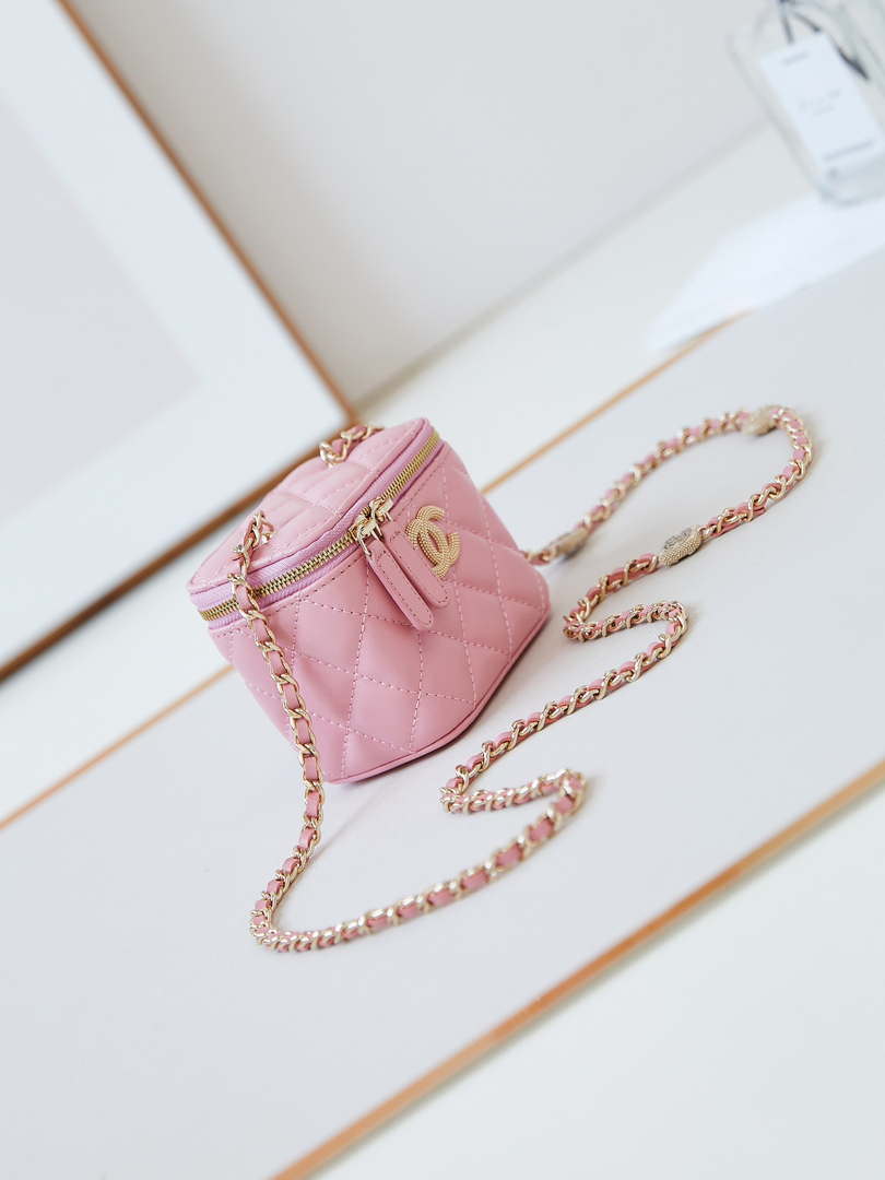 Chanel AP4302 Mini Clutch Embossed Rhinestone with Chain Vanity Box bag Pink - Default Title - View 3