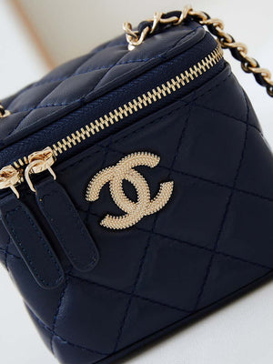Chanel AP4302 Mini Clutch Embossed Rhinestone with Chain Vanity Box bag Navy Blue - Default Title - View 2