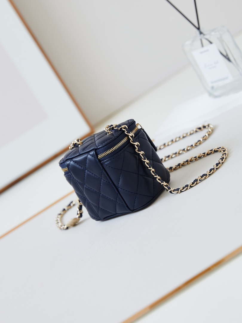 Chanel AP4302 Mini Clutch Embossed Rhinestone with Chain Vanity Box bag Navy Blue