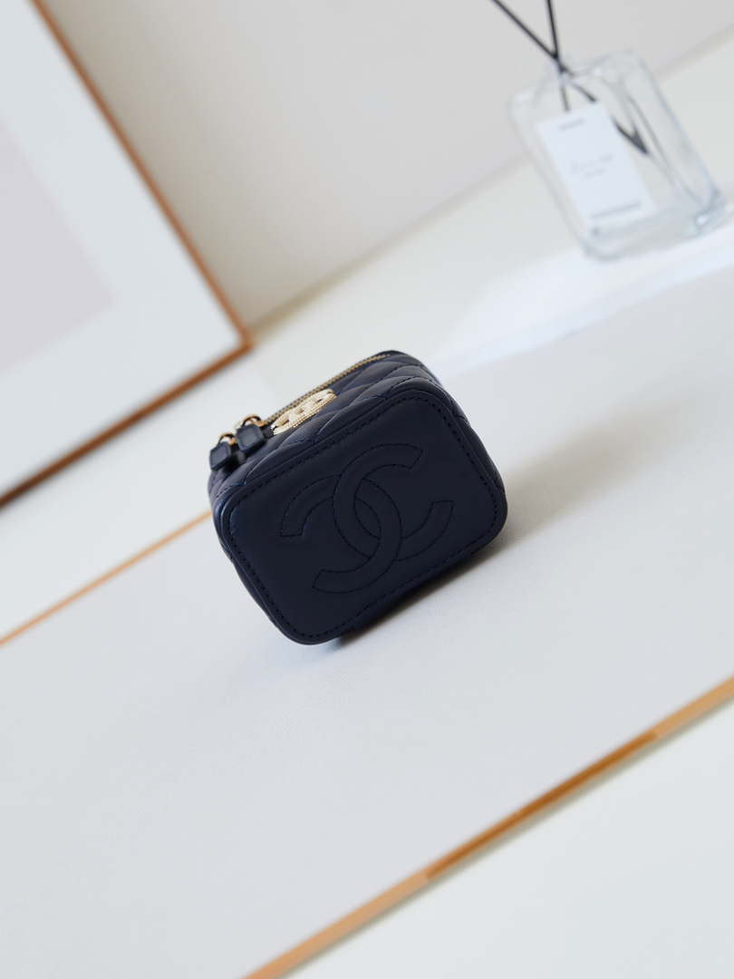 Chanel AP4302 Mini Clutch Embossed Rhinestone with Chain Vanity Box bag Navy Blue