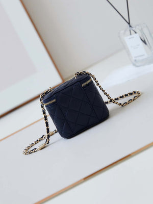 Chanel AP4302 Mini Clutch Embossed Rhinestone with Chain Vanity Box bag Navy Blue - Default Title - View 5