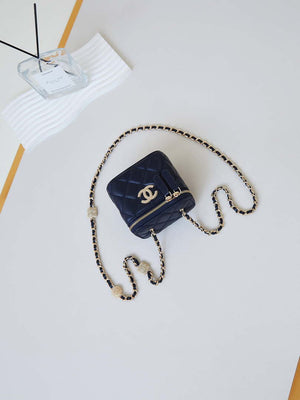 Chanel AP4302 Mini Clutch Embossed Rhinestone with Chain Vanity Box bag Navy Blue - Default Title - View 6