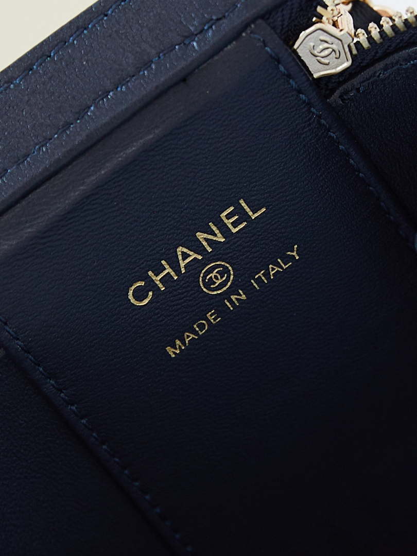 Chanel AP4302 Mini Clutch Embossed Rhinestone with Chain Vanity Box bag Navy Blue