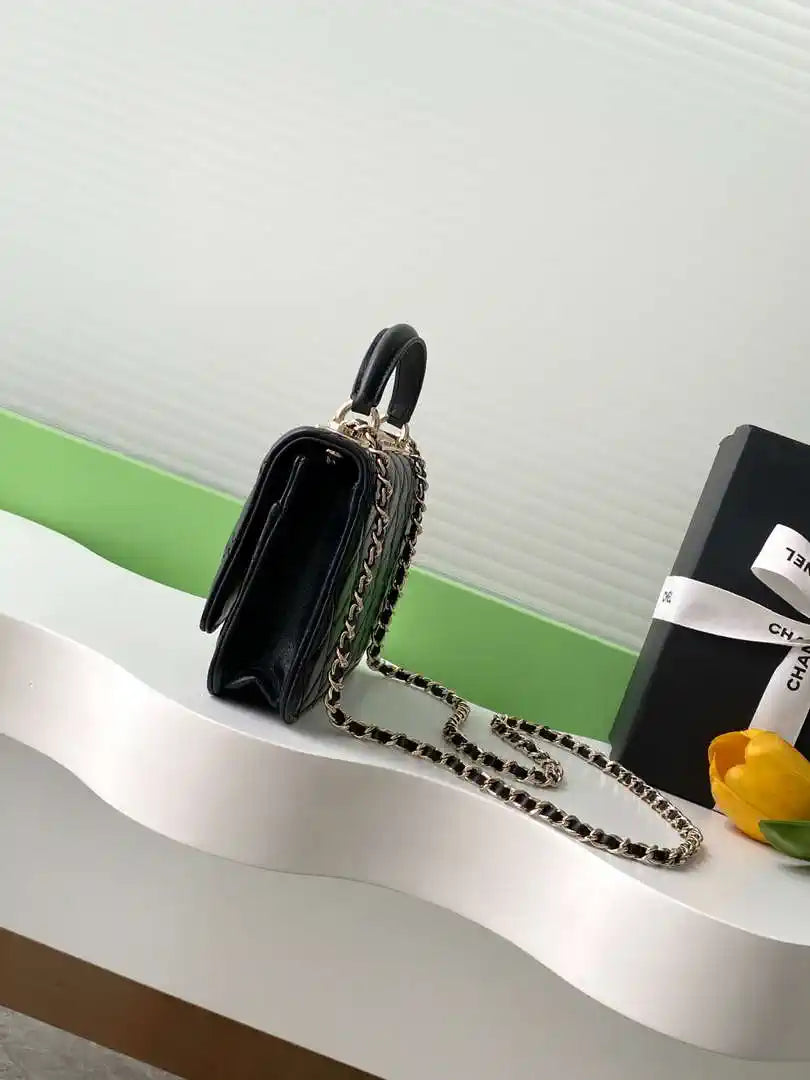 Chanel AP4323 Wallet On Chain Lambskin Diamant¨¦ Gold Black