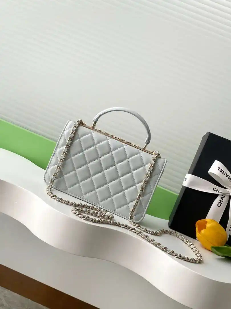 Chanel AP4323 Wallet On Chain Lambskin Diamant¨¦ Gold Light Blue