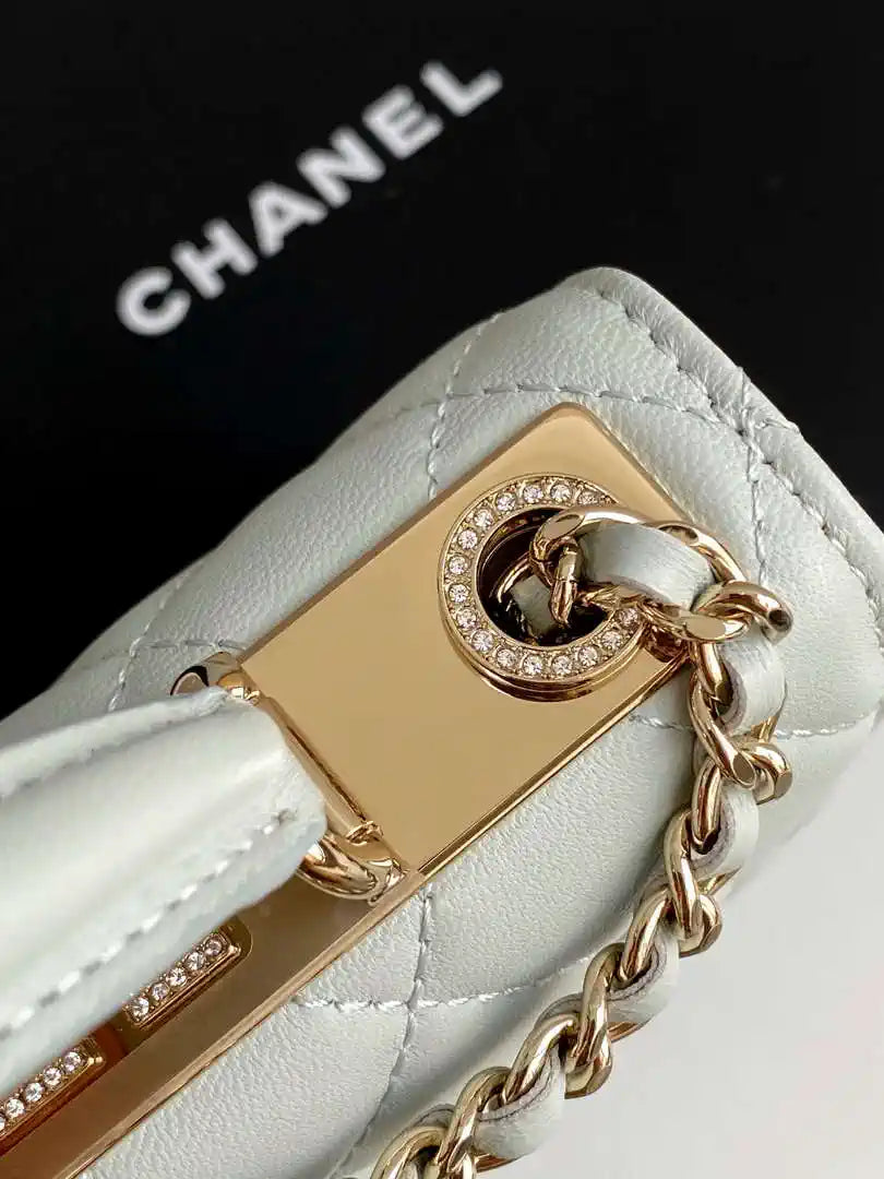 Chanel AP4323 Wallet On Chain Lambskin Diamant¨¦ Gold Light Blue