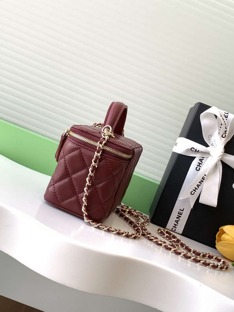 Chanel AP4404  25C Vanity with Chain Lambskin & Gold-Tone Metal Wine Red