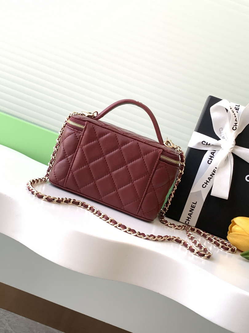 Chanel AP4404  25C Vanity with Chain Lambskin & Gold-Tone Metal Wine Red