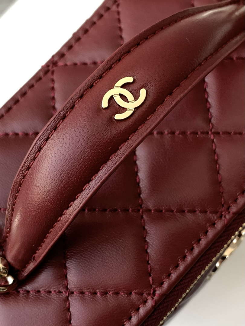 Chanel AP4404  25C Vanity with Chain Lambskin & Gold-Tone Metal Wine Red