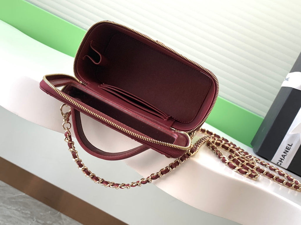 Chanel AP4404  25C Vanity with Chain Lambskin & Gold-Tone Metal Wine Red