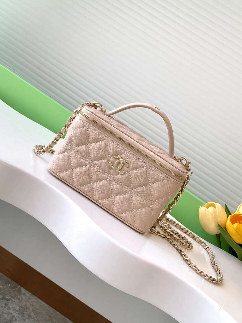 Chanel AP4404 Long Vanity with Chain Grained Calfskin & Gold-Tone Metal Apricot - Default Title - View 1