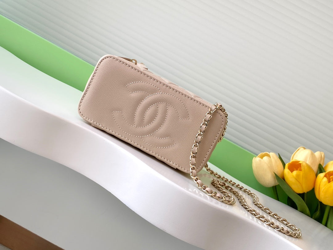 Chanel AP4404 Long Vanity with Chain Grained Calfskin & Gold-Tone Metal Apricot - Default Title - View 4