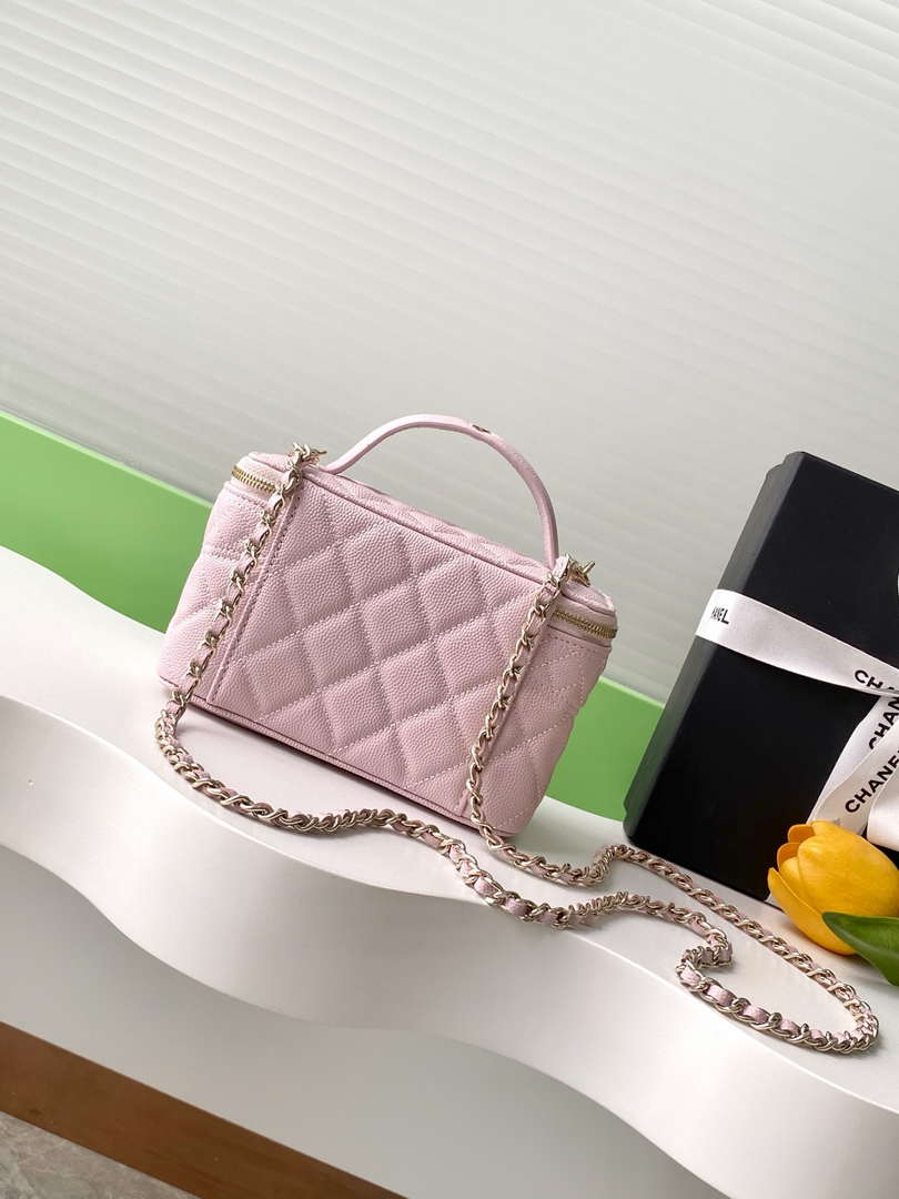 Chanel AP4404 Long Vanity with Chain Grained Calfskin & Gold-Tone Metal Light Pink - Default Title - View 3