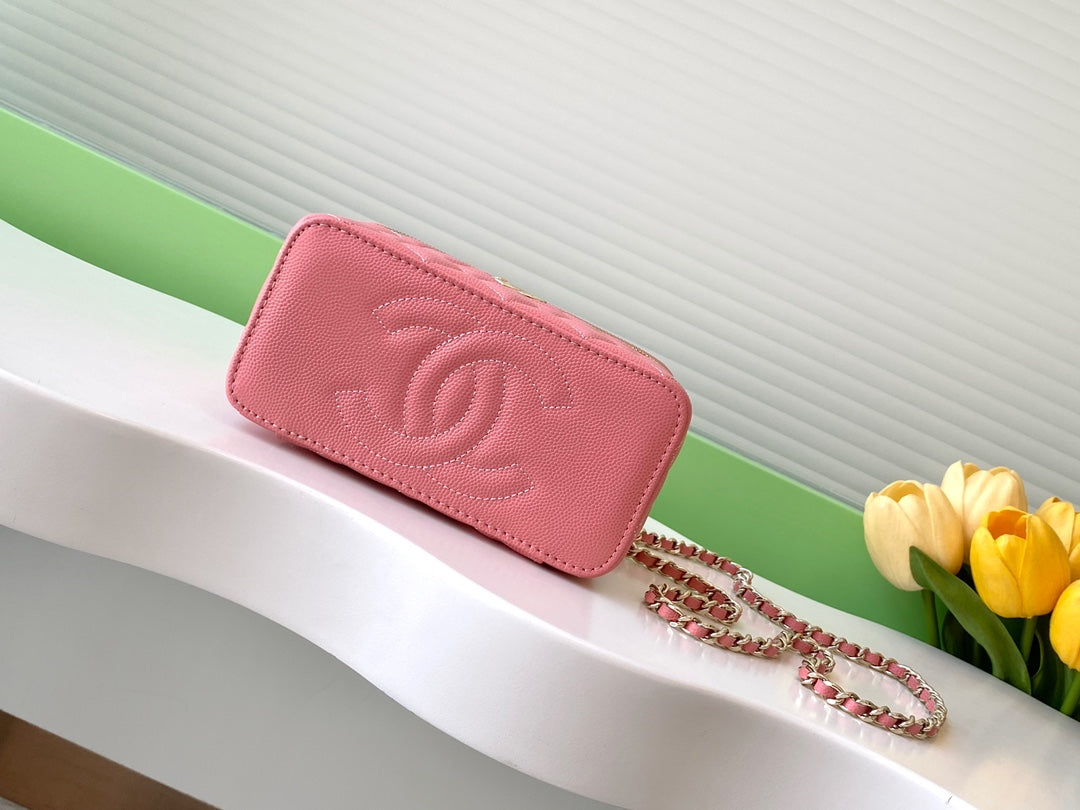 Chanel AP4404 Long Vanity with Chain Grained Calfskin & Gold-Tone Metal Rose Pink