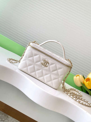 Chanel AP4404 Long Vanity with Chain Grained Calfskin & Gold-Tone Metal White - Default Title - View 1
