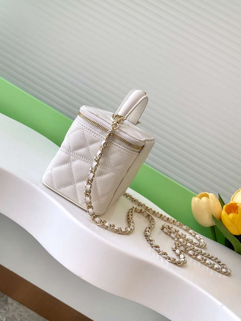 Chanel AP4404 Long Vanity with Chain Grained Calfskin & Gold-Tone Metal White - Default Title - View 3
