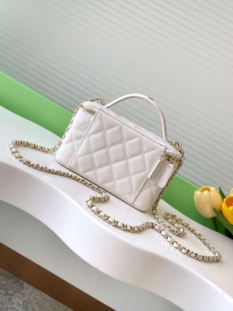Chanel AP4404 Long Vanity with Chain Grained Calfskin & Gold-Tone Metal White