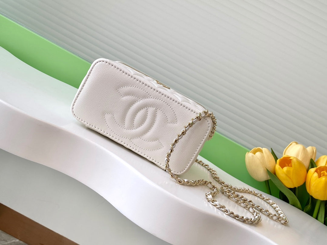Chanel AP4404 Long Vanity with Chain Grained Calfskin & Gold-Tone Metal White - Default Title - View 5
