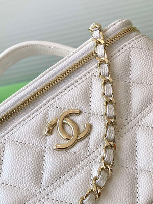 Chanel AP4404 Long Vanity with Chain Grained Calfskin & Gold-Tone Metal White - Default Title - View 6