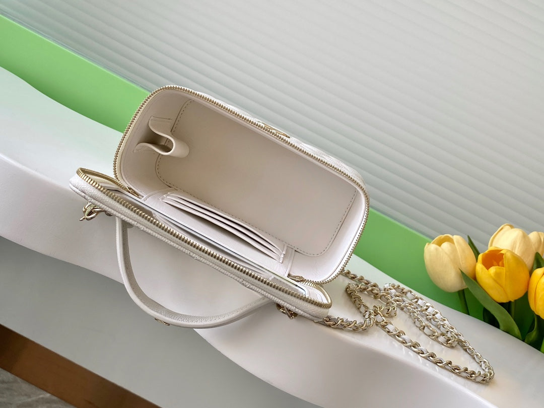 Chanel AP4404 Long Vanity with Chain Grained Calfskin & Gold-Tone Metal White - Default Title - View 9