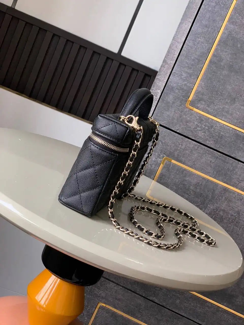 Chanel AP4407 Vanity with Chain Grained Calfskin Black