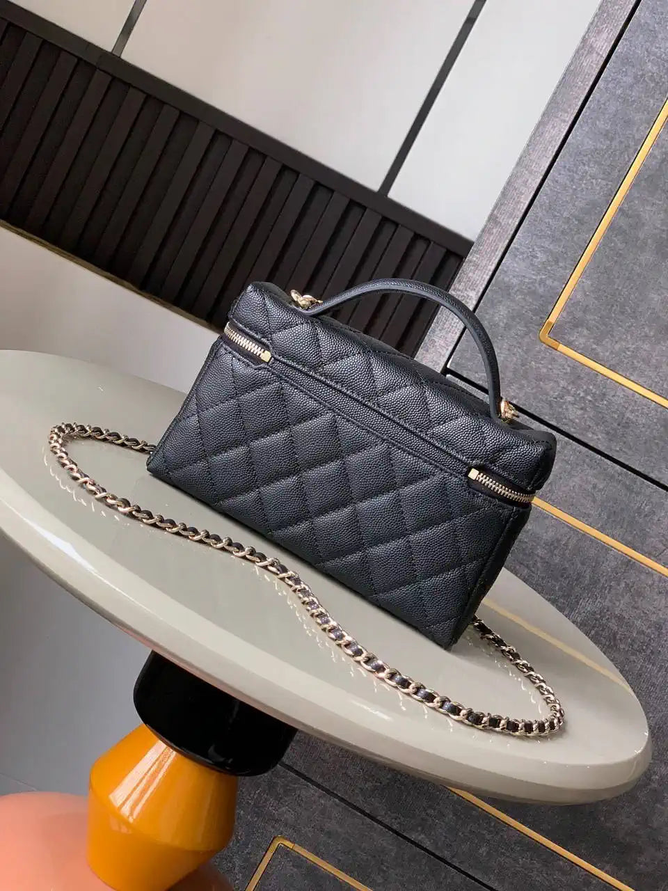 Chanel AP4407 Vanity with Chain Grained Calfskin Black