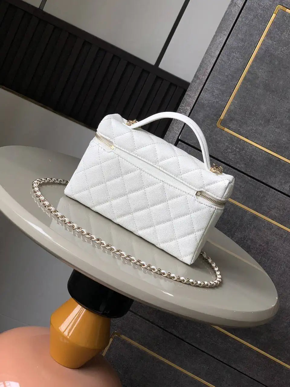 Chanel AP4407 Vanity with Chain Grained Calfskin White