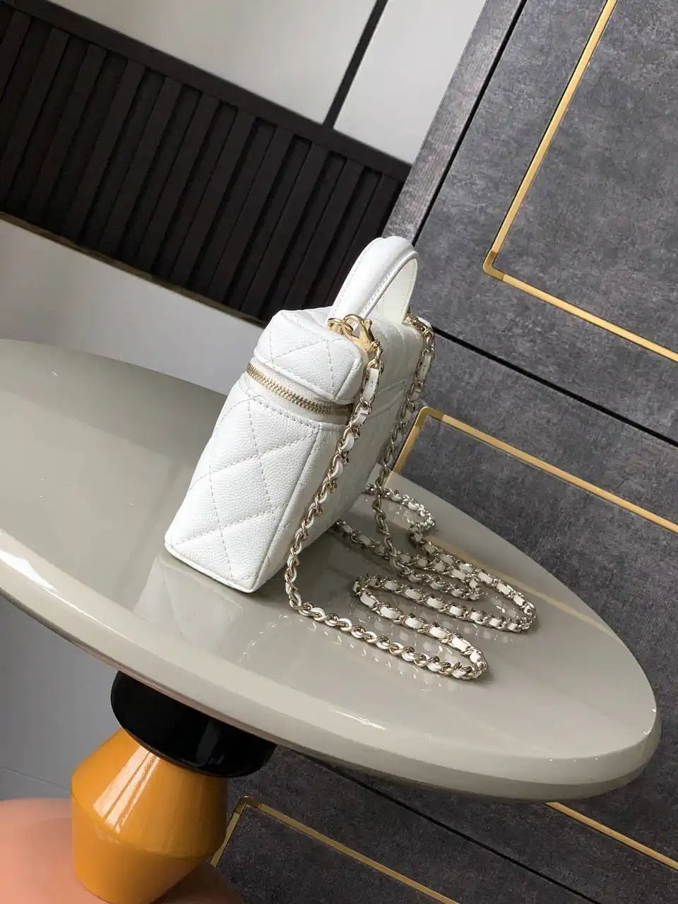 Chanel AP4407 Vanity with Chain Grained Calfskin White