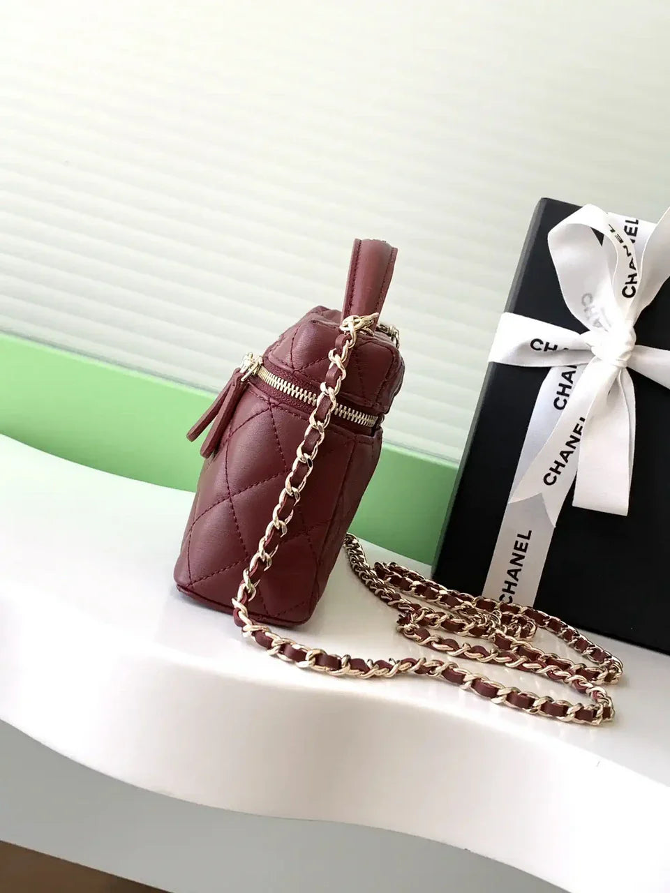 Chanel AP4407 Vanity with Chain Lambskin Wine Red