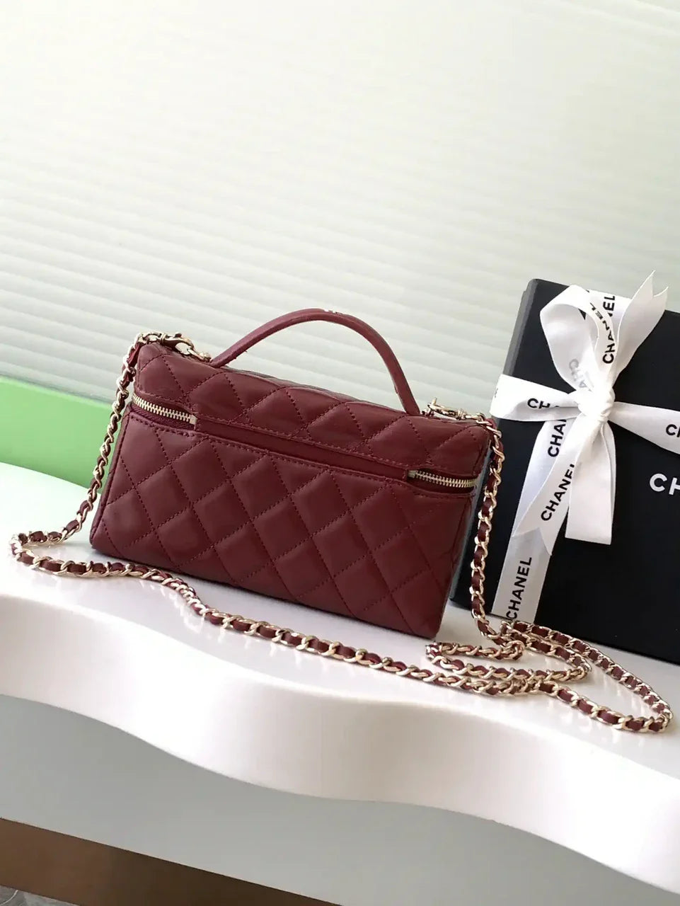 Chanel AP4407 Vanity with Chain Lambskin Wine Red