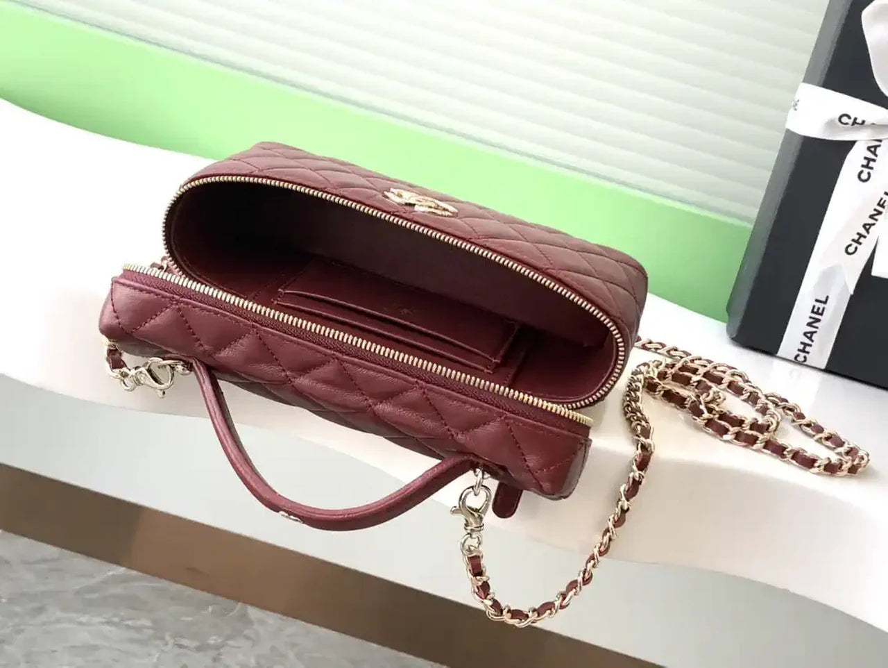 Chanel AP4407 Vanity with Chain Lambskin Wine Red