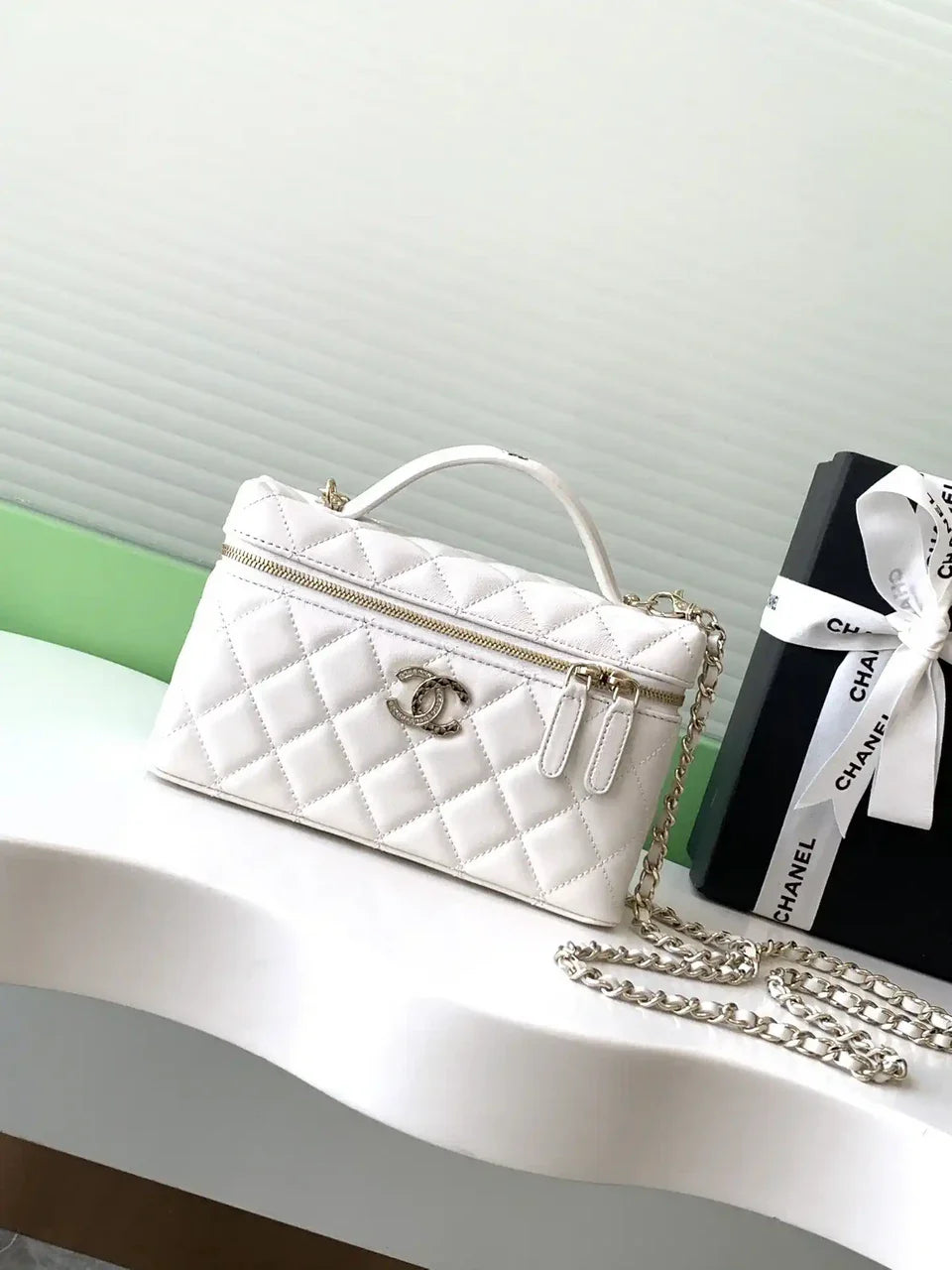Chanel AP4407 Vanity with Chain Lambskin White