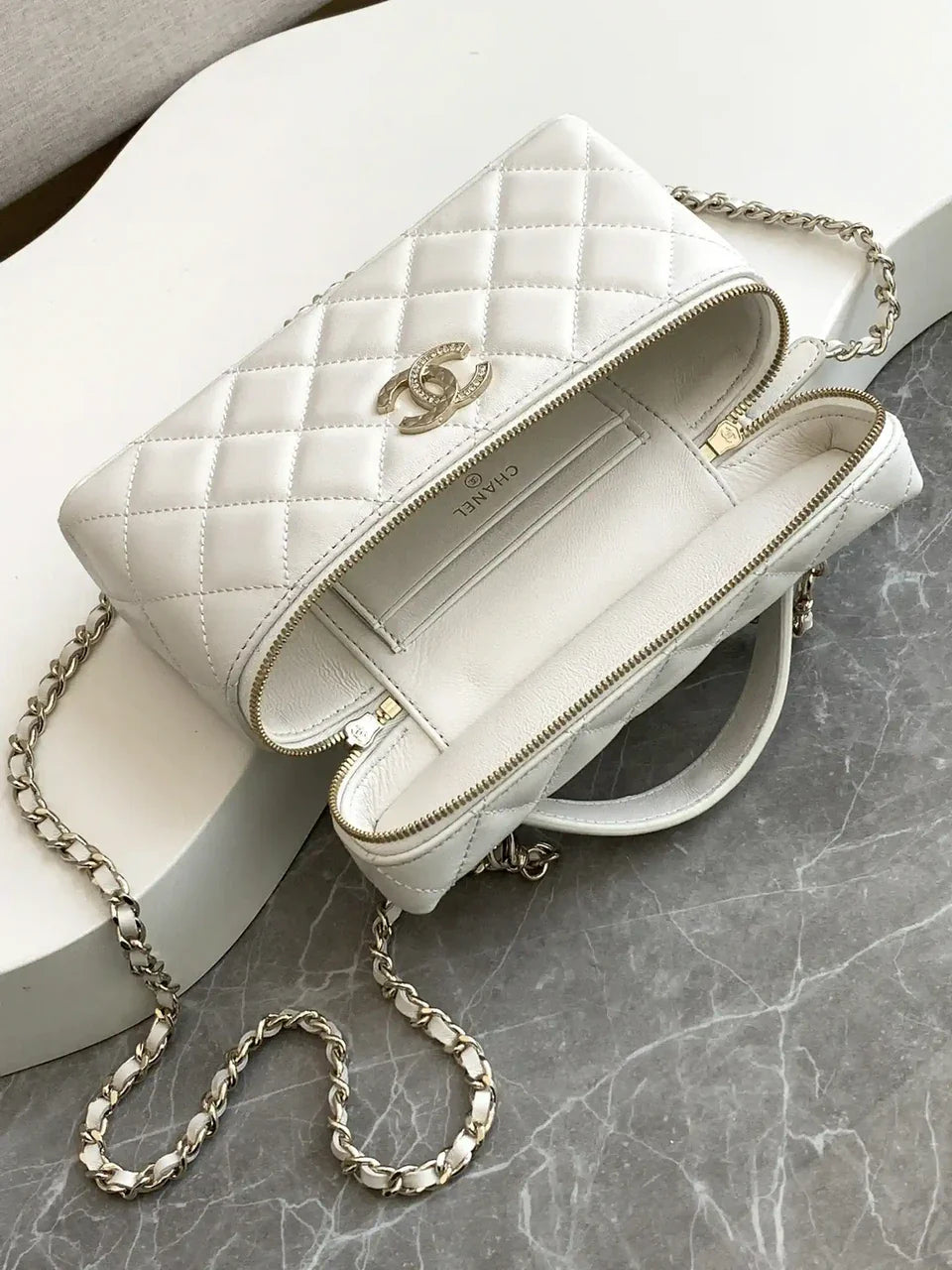 Chanel AP4407 Vanity with Chain Lambskin White