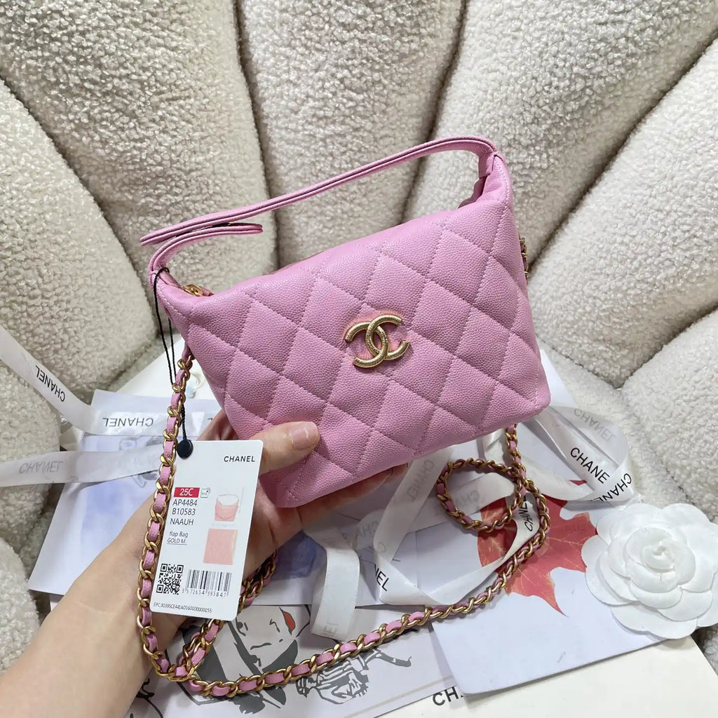 Chanel AP4484 Clutch with chain Grained Shiny Calfskin Pink
