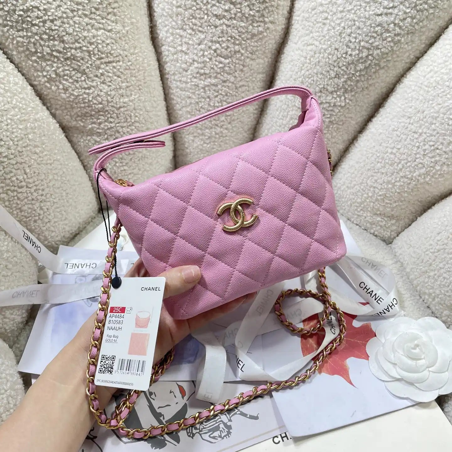Chanel AP4484 Clutch with chain Grained Shiny Calfskin Pink