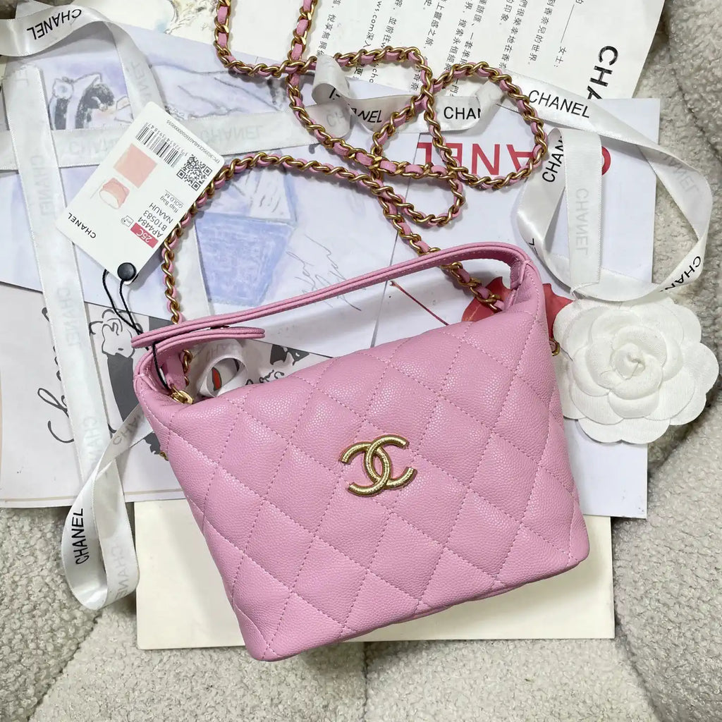 Chanel AP4484 Clutch with chain Grained Shiny Calfskin Pink