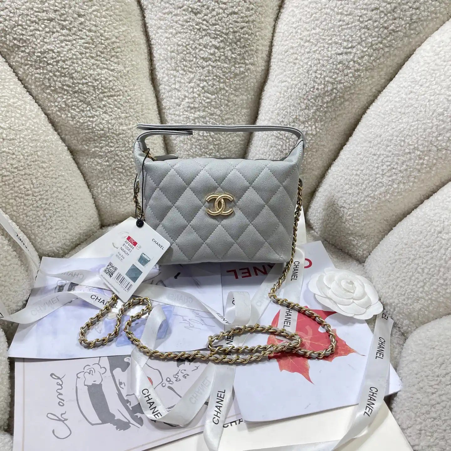 Chanel AP4484 Clutch with chain Grained Shiny Calfskin Gray