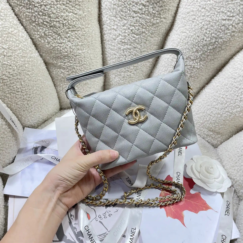 Chanel AP4484 Clutch with chain Grained Shiny Calfskin Gray