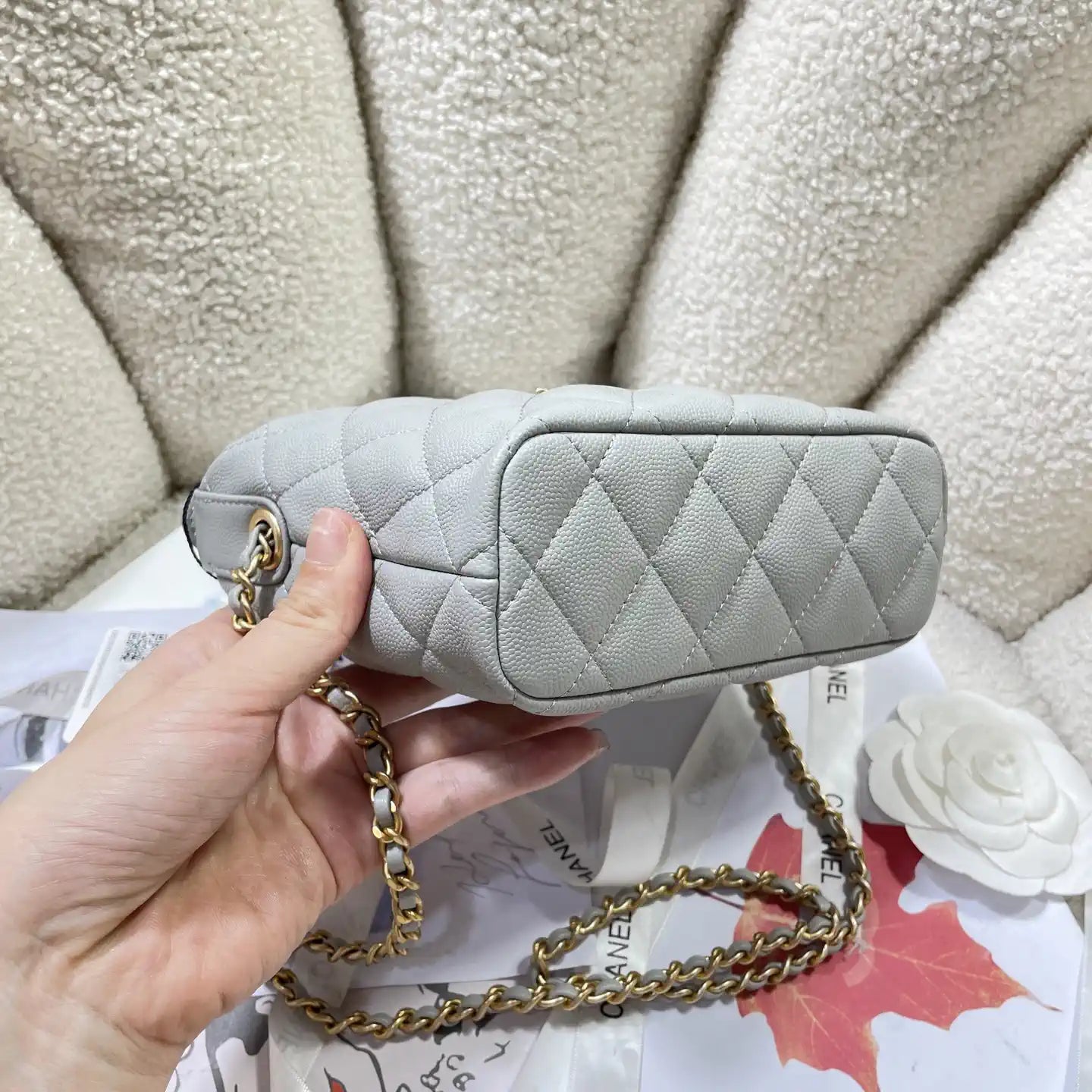 Chanel AP4484 Clutch with chain Grained Shiny Calfskin Gray