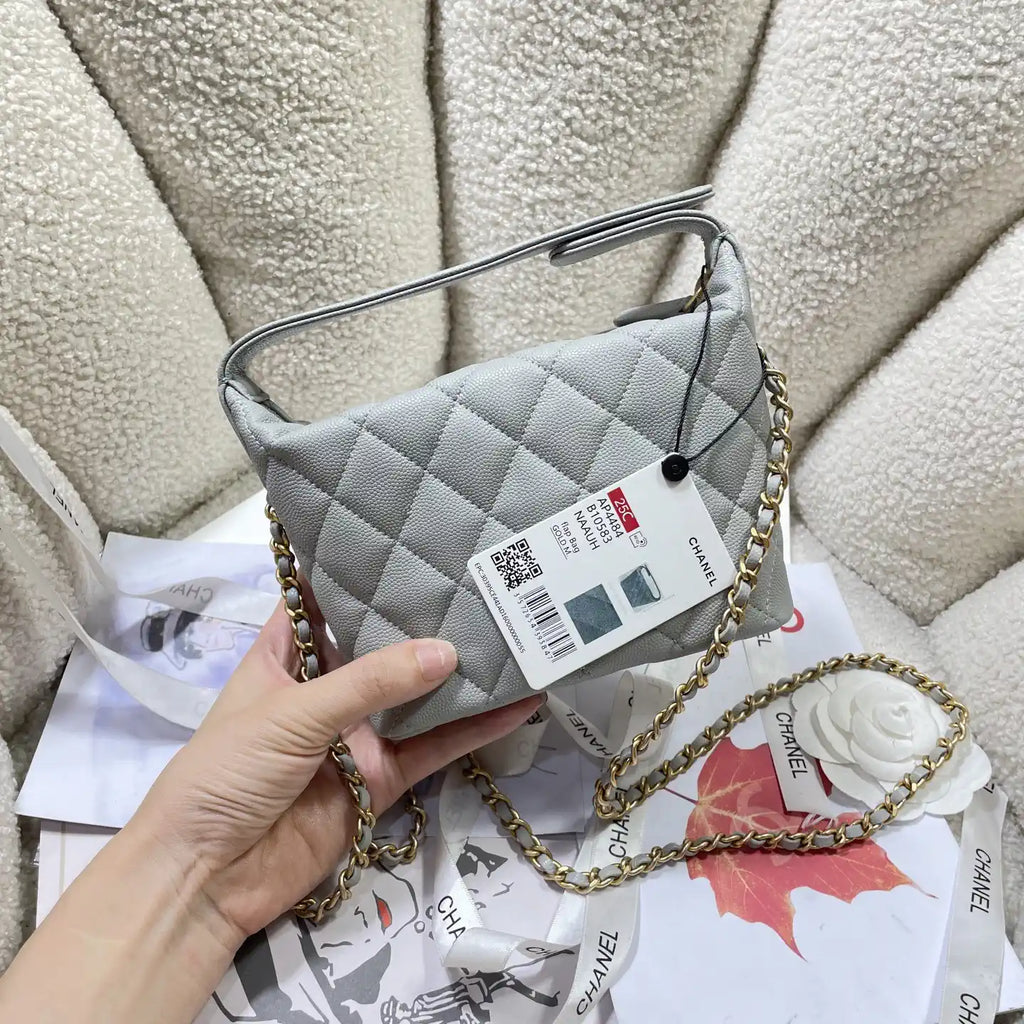 Chanel AP4484 Clutch with chain Grained Shiny Calfskin Gray