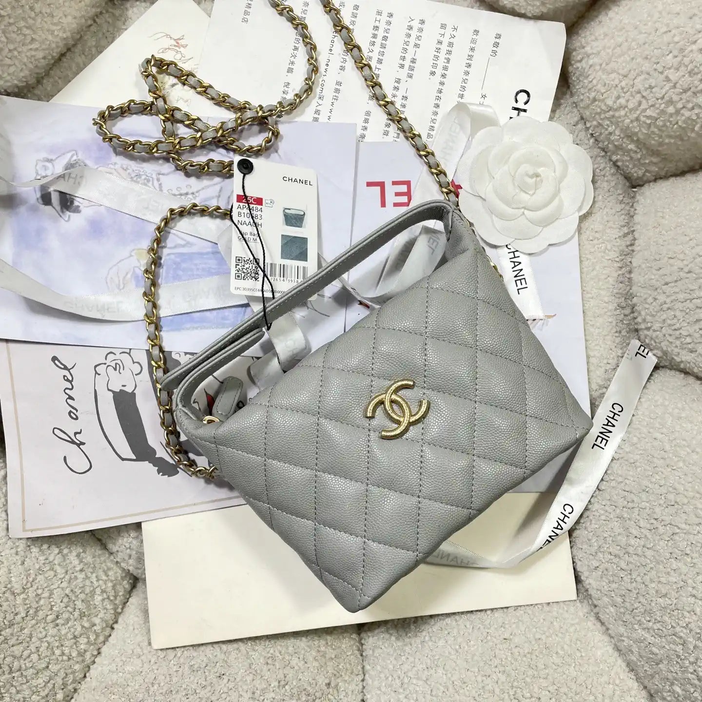 Chanel AP4484 Clutch with chain Grained Shiny Calfskin Gray